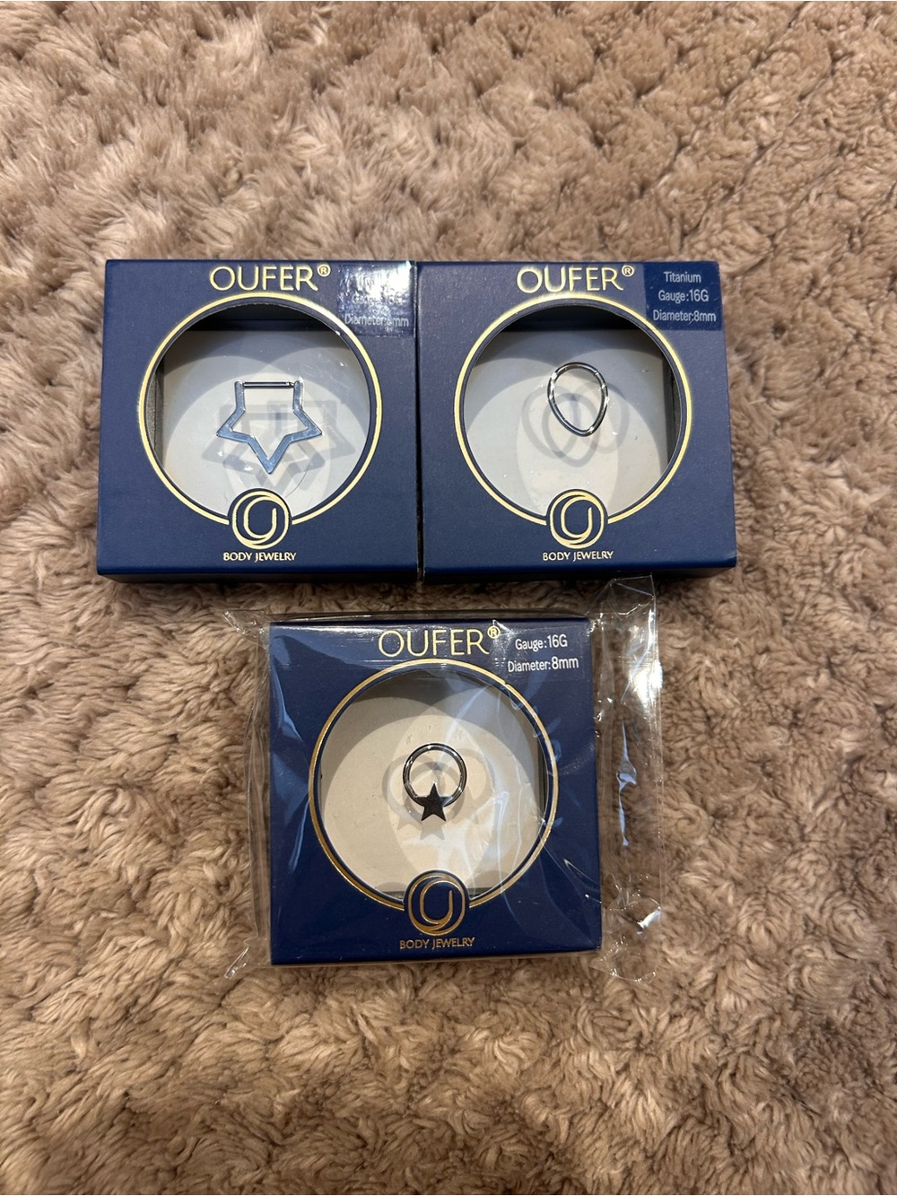 Trio of Oufer Septum Piercings / Body Jewelry — Silver